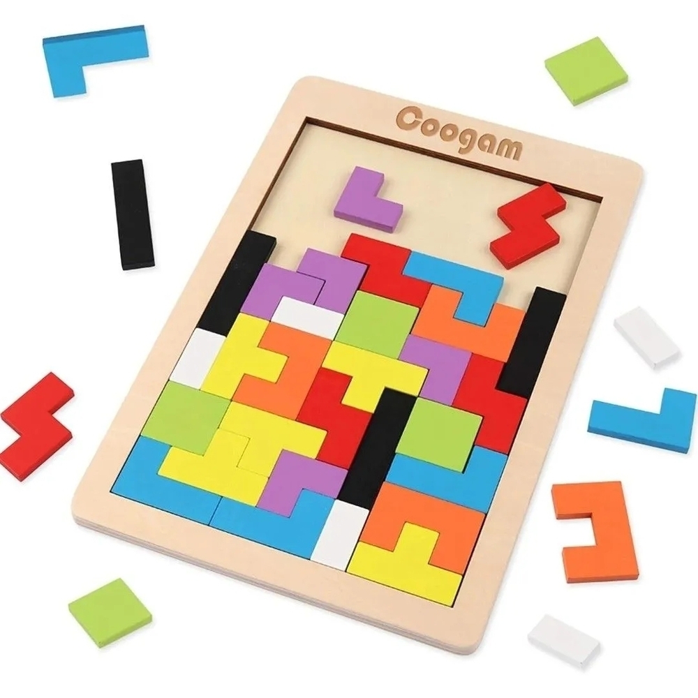 Wooden Tetris Puzzle for Kids - Multicolor